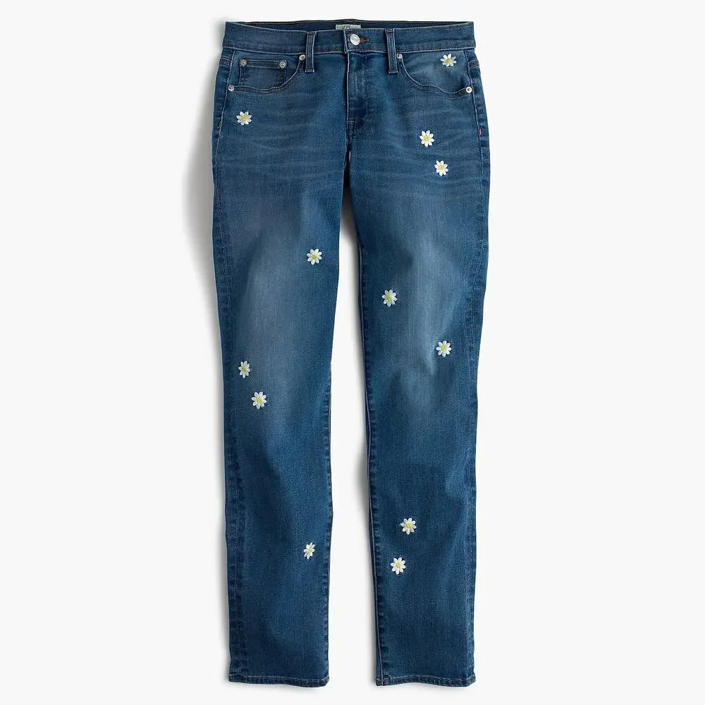 J.Crew Embroidered Boyfriend Jeans Women's 30 Daisy Floral Cottagecore Spring - Picture 8 of 16